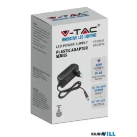 V-TAC LED Tápegység 42W 12V 3.5A műanyag IP44 - 2672