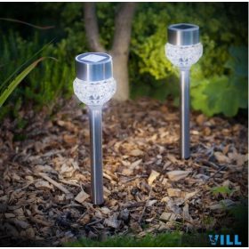   LED-es szolár lámpa - leszúrható - szálcsiszolt fém + üveg - 270 mm 11254