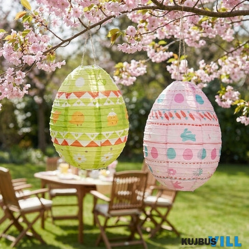 Húsvéti dekoráció - papír lampion - tojás - zöld, rózsaszín - Ø30 cm - 57990
