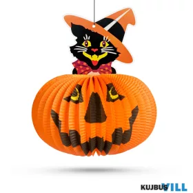   Halloween-i tökös lampion macskával 26cm, akasztható - 58137A