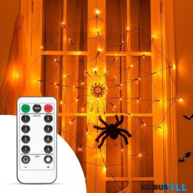   Halloween-i pókháló fényfüggöny pókkal melegfehér, 60db LED, USB-s - 58150