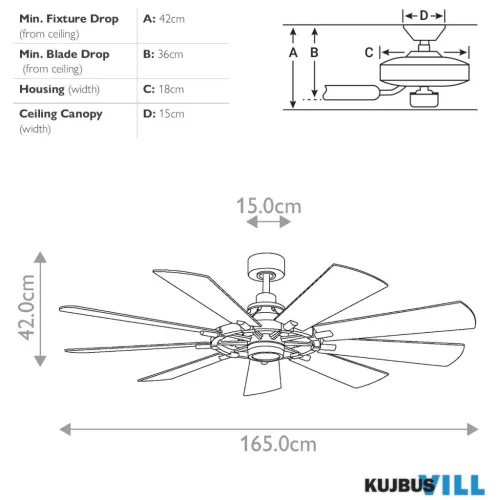 Elstead KLF-GENTRY-65-WZ Mennyezeti LED ventilátoros lámpa 14W IP20