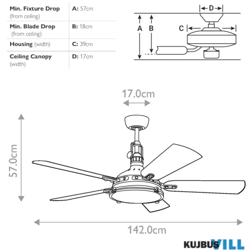 Elstead KLF-HATTERAS-BAY-56-BAB Mennyezeti LED ventilátoros lámpa 16W IP20