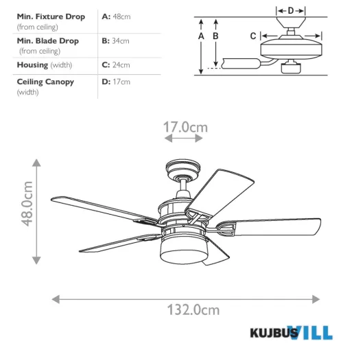 Elstead KLF-LYNDON-52-OZ Mennyezeti LED ventilátoros lámpa 3xE27