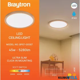   Braytron LED Mennyezeti lámpa CCT 45W 5280lm ip20 500mm Fahatású Kerek Jade