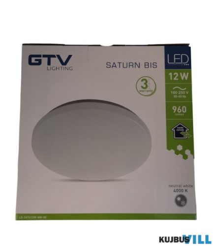 GTV LED Mennyezeti lámpa 12W, 4000K, 960lm, IP54, fehér, Saturn