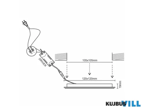 LED panel 6W beépíthető fehér szögletes 12mm 2800K - LPL211
