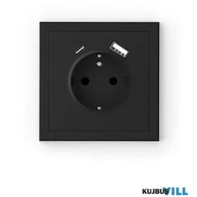   COMMEL Adria 2P+F csatlakozóaljzat + USB A+C csavaros 16A kerettel fekete - 043-619