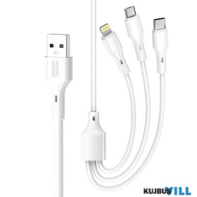   TelForceOne XO TÖLTŐKÁBEL 2,4A USB C + LIGHTNING + microUSB 1m fehér - 6920680833511