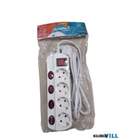   UltraTech elosztó, 4-es, 2m, kapcsolóval, 16A, földelt, gyerekvéd. - UT-EKT4