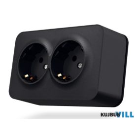   VIDEX Binera fekete színű falon kívüli dupla földelt csatlakozó aljzat - VF-BNS22G-BG/5408