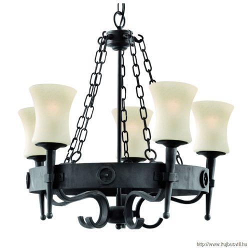 ALADDIN 0815-5BK Cartwheel 5Lt Pendant - Black Iron > Sanded Glass