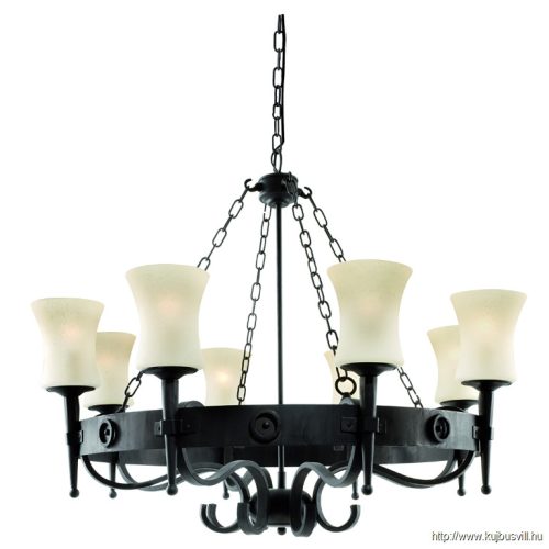 ALADDIN 0818-8BK Cartwheel 8Lt Pendant - Black Iron > Sanded Glass