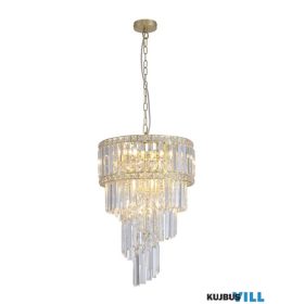   ALADDIN 10658-6SB Lux & Belle 6Lt Pendant, Satin Brass Metal & Clear Crystal