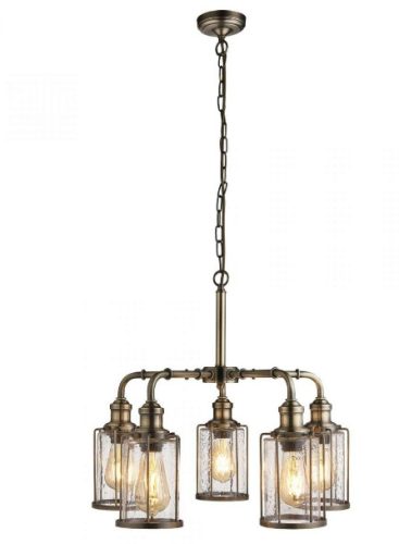 ALADDIN 1265-5AB Pipes 5Lt Pendant - Antique Brass > Seeded Glass