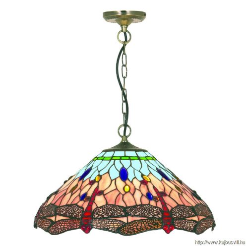 ALADDIN 1283-16 Dragonfly Pendant - Antique Brass > Stained Glass