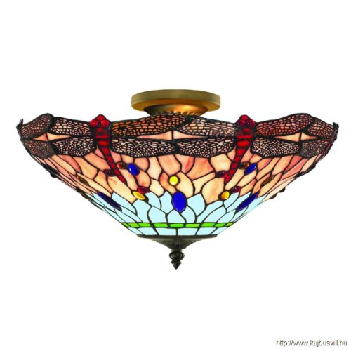 ALADDIN 1289-16 Dragonfly Semi-Flush Light - Antique Brass > Stained Glass