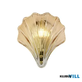   ALADDIN 28980SB Shell 1Lt Wall Light, Satin Brass Metal & Amber Glass IP44