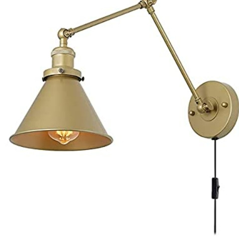 ALADDIN 6302BK Swing Arm Adjustable Wall Light - Matt Black Metal > Gold