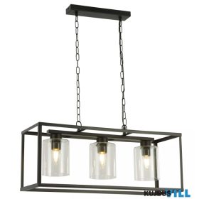   ALADDIN 7873-3BK Lux & Belle 3Lt Ceiling Pendant - Black Metal & Clear Glass