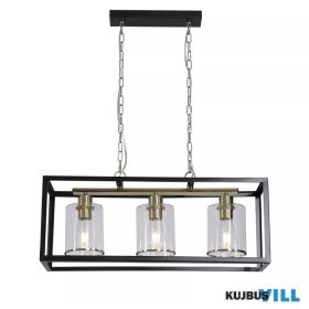   ALADDIN 7877-3SB Lux&Belle 3LT Pendant-MattBlack&SatinBrass Metal,Clear Glass