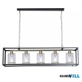   ALADDIN 7878-5SB Lux&Belle 5LT Pendant-MattBlack&SatinBrass Metal,Clear Glass