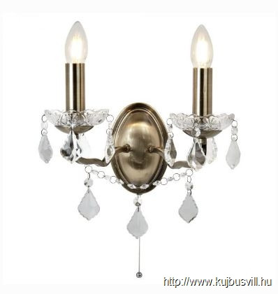 ALADDIN 8732-2AB Paris 2Lt Wall Light -  Antique Brass, Clear Crystal Drops
