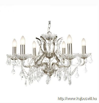 ALADDIN 8736-6SS Paris 6Lt Chandelier - Satin Silver > Clear Crystal Drops