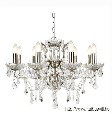 ALADDIN 8738-8SS Paris 8Lt Chandelier - Satin Silver > Clear Crystal Drops