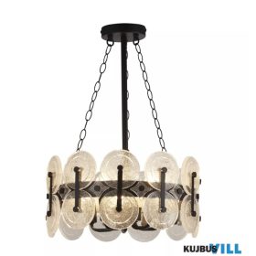   ALADDIN 91480-400BK Lux&Belle 5LT Pendant-Black Metal & Clear Bubble Glass
