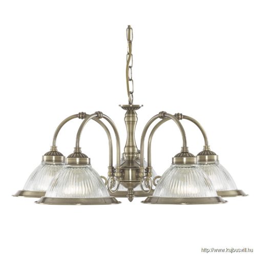 ALADDIN 9345-5 American Diner 5Lt Pendant - Antique Brass > Glass