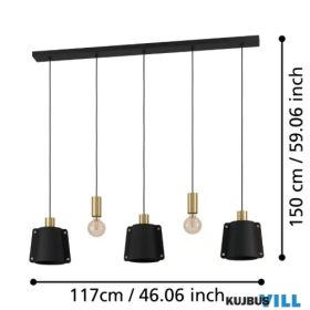 EGLO 390115 Függ. 5xE27 fekete/szálcs.sréz Majagua