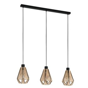 EGLO 43777 Függeszték 3xE27 fekete/natúr Adwickle