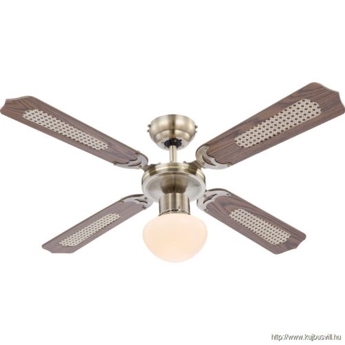 GLOBO 0309 CHAMPION Mennyezeti ventilátor bronz test,tölgy,tölgy rattan MDF lapát, üveg búra , 1X60W E27, 50Hz, 3 fokoza