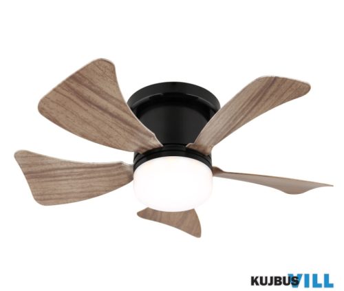 GLOBO 03609H HINES Mennyezeti ventilátor fém fekete matt, műanyag fa megjelenésű/fehér, dimmelhető, több fokozatban fali kapcsolóval, távirányító, 1x CR2025 ele