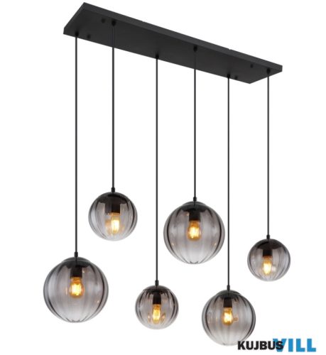 GLOBO 15216-6 DALLERTA Függeszték fém fekete matt, üveg füstszínű/átlátszó színátmenetes, kábel PVC fekete, magassága rövidíthető, HxSzxM: 930x410x1200mm, búrák