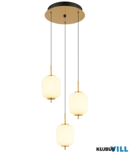GLOBO 15217-3 EWALD Függeszték sárgaréz színű fém, matt fekete fém, fehér üveg, fekete PVC kábel, ø: 375mm, M: 2200mm, magassága 55 cm-től 220 cm-ig állítható,