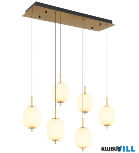 GLOBO 15217-6 EWALD Függeszték sárgaréz színű fém, matt fekete fém, fehér üveg, fekete PVC kábel, HxSzxM: 805x295x2200mm, 55 cm-től 220 cm-ig állítható magasság