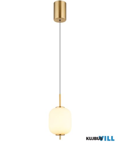 GLOBO 15217H EWALD Függeszték sárgaréz színű fém, fehér lüveg, fekete PVC kábel, állítható magasságú, ø: 135mm, M: 2200mm, 70 cm-től 220 cm-ig állítható magassá