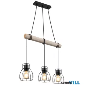   GLOBO 15326-3H MINA Függeszték fém fekete,természetes színű fa, 3xE27.