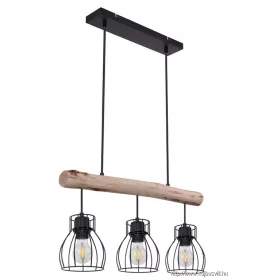   GLOBO 15326-3N MINA Függeszték fém fekete drótháló búrával, natúr fa betéttel. L