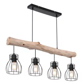   GLOBO 15326-4N MINA Függeszték fekete fém alaplap és fekete drót búrák, natúr fá