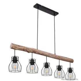   GLOBO 15326-5N MINA Függeszték fém fekete drótháló búrával, natúr fa betéttel.