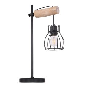   GLOBO 15326TN MINA Asztali lámpa  fekete fém vázon natúr fával kombinálva, feke