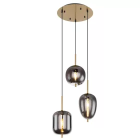   GLOBO 15345-3MM BLACKY I Függeszték fém matt, füszszínű üveg búrák, 3 eltérő alakú, ø