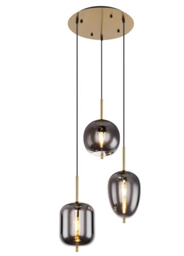 GLOBO 15345-3MM BLACKY I Függeszték fém matt, füszszínű üveg búrák, 3 eltérő alakú, ø