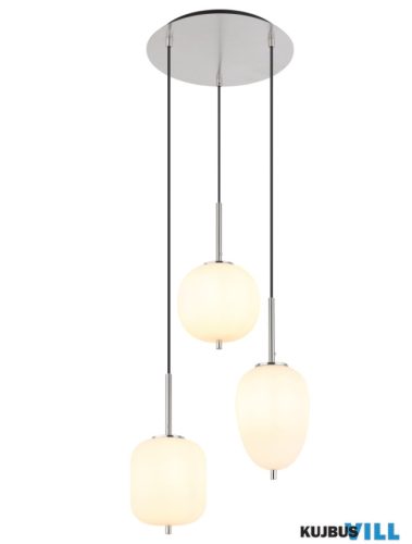 GLOBO 15345-3NO BLACKY I Függeszték  fém nikkel matt, üveg fehér, kábel PVC fekete, m