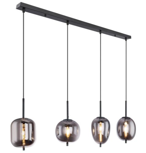 GLOBO 15345-4 BLACKY Függeszték fekete fém váz, füstszínű 4 különböző méretű, és