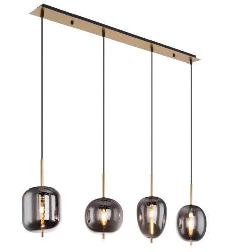 GLOBO 15345-4MM BLACKY I Függeszték fém matt réz alaplap, 4 különböző füstszínű búráv