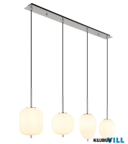 GLOBO 15345-4NO BLACKY I Függeszték  fém nikkel matt, üveg fehér, kábel PVC fekete, m